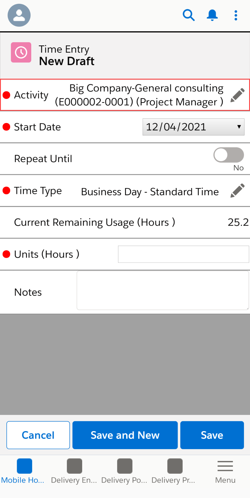 Time & Expense Entry through the Salesforce Mobile app