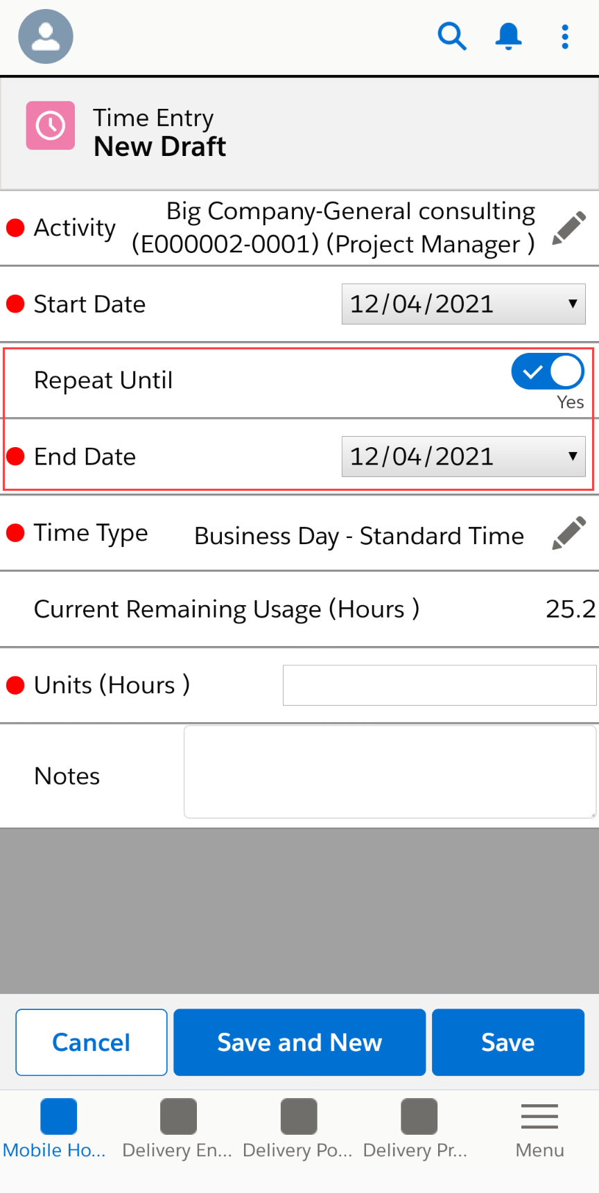 Time & Expense Entry through the Salesforce Mobile app