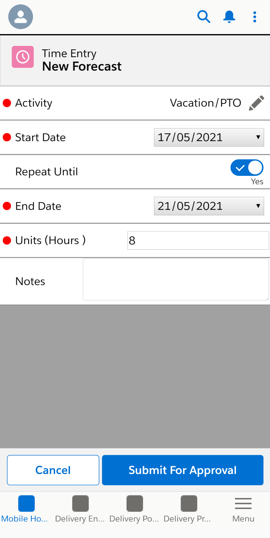 Time & Expense Entry through the Salesforce Mobile app