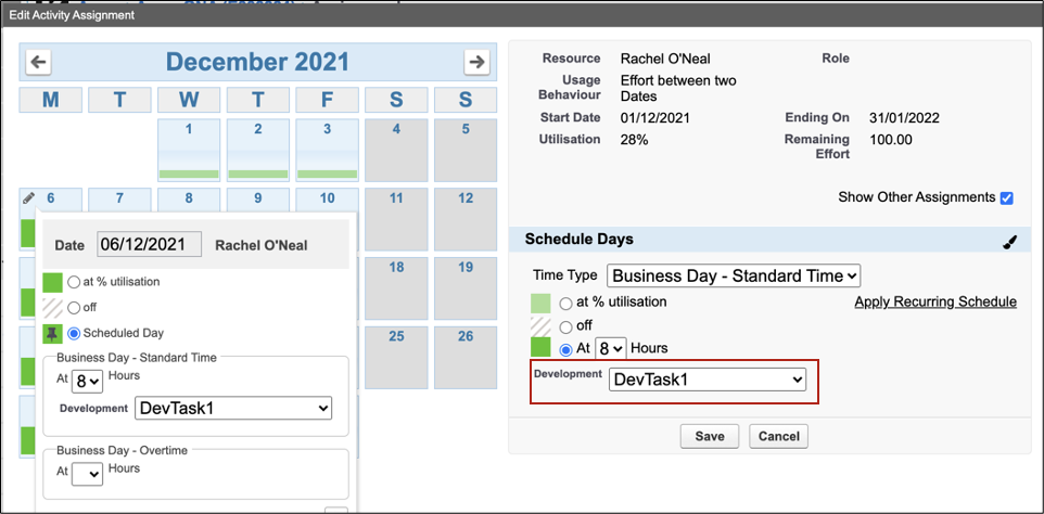 Applying a recurring schedule on an assignment